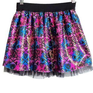 Key To My Heart Pattern Sequin Sparkle Flirty Skirt w Tulle Party Girl Glam XS